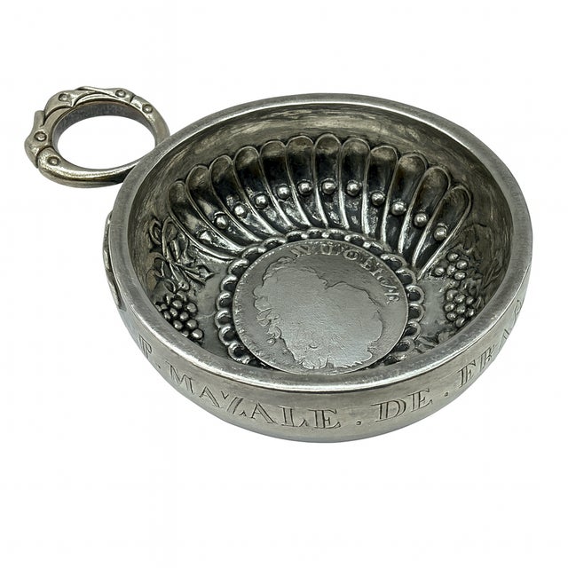 Silver French Louis XVI Silver Tastevin with Écu aux Branches d'Olivier and Double Serpent Handle For Sale - Image 8 of 12