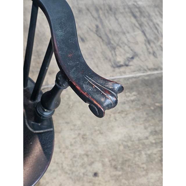 Store Item: D.R. Dimes Black Fan Back Carved Windsor Arm Chair Bench Made New Hampshire Description: Chair features a...