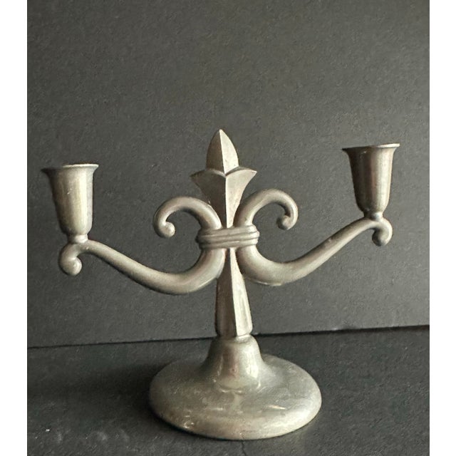 Vintage 1930s Pewter Scandinavian Grace Style Art Deco Candelabra Pair of 2 For Sale - Image 12 of 12