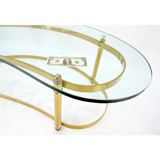 Thick Glass Kidney Shape Brass Base Mid-Century Modern Coffee Table For Sale - Image 11 of 12