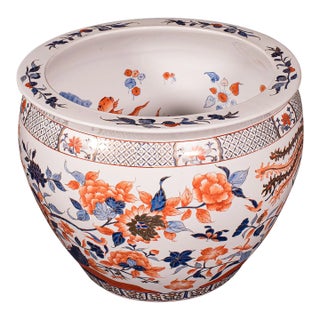 Vintage Fish Bowl Jardiniere Pot, Oriental Ceramic, Decorative Planter, Art Deco For Sale