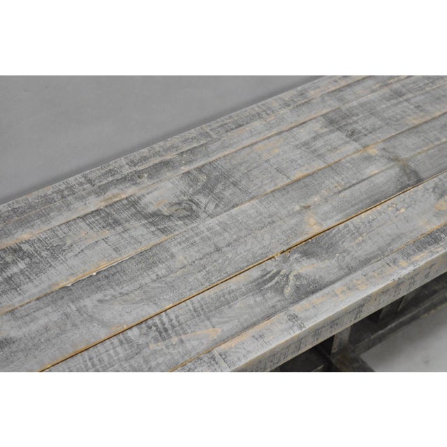 Late 20th Century Late 20th Century Primitive Rustic 72" Long Wooden Distressed Gray Wash Criss Cross Trestle Bench For Sale - Image 5 of 12