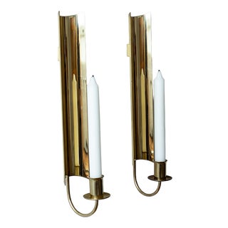 Vintage Brass Reflex Wall Candlesticks by Pierre Forssell for Skultuna, 1960s, Set of 2 For Sale