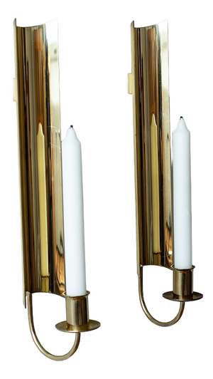 Vintage Brass Reflex Wall Candlesticks by Pierre Forssell for Skultuna, 1960s, Set of 2