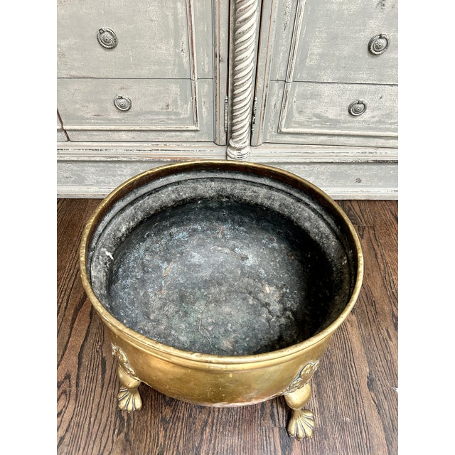 Late 19th Century Large Antique English Brass Log Bin Planter For Sale - Image 5 of 6