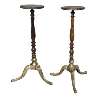Mahogany and Brass Torchere Stands, 1920s, Set of 2 For Sale