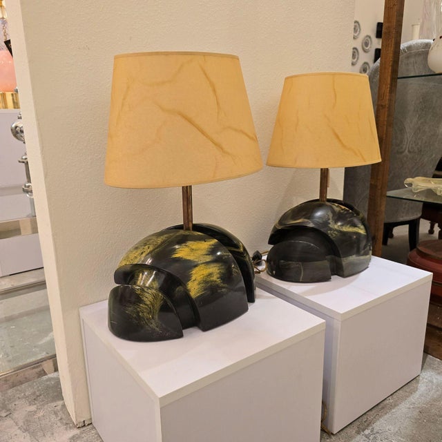 Mid-Century Modern 1960s Green Marble Mid Century Modern Pair of Lamps - a Pair For Sale - Image 3 of 12
