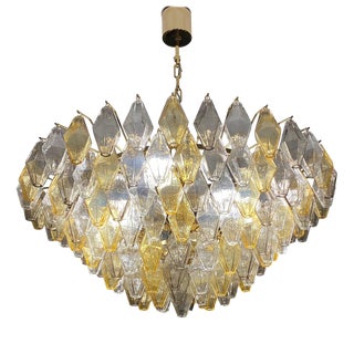 Large Amber and Grey Poliedri Murano Glass Chandelier For Sale