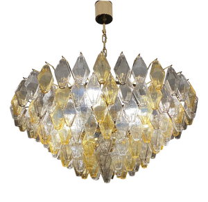 Large Amber and Grey Poliedri Murano Glass Chandelier