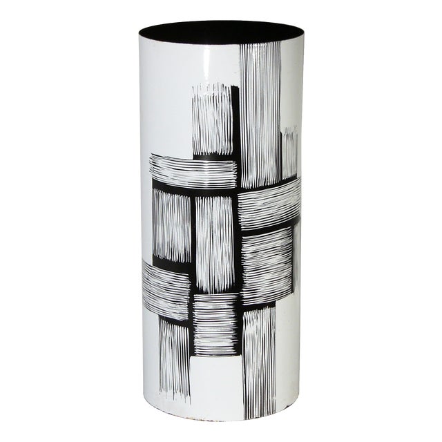 Mid-Century Italian Black and White Enameled Copper Umbrella Stand, 1960s For Sale