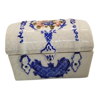 Vintage Blue Delft Ceramic Trinket Box For Sale