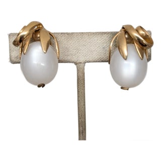 Vintage Signed Napier White Moonglow "Cumquat" Clip Earrings- 2 Pieces For Sale