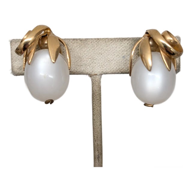 Vintage Signed Napier White Moonglow "Cumquat" Clip Earrings- 2 Pieces For Sale