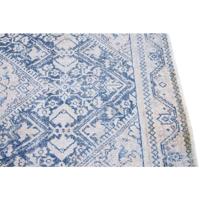 1960s Vintage Mahal Shabby Chic Handmade Medallion Navy Blue Wool Rug For Sale In New York - Image 6 of 8