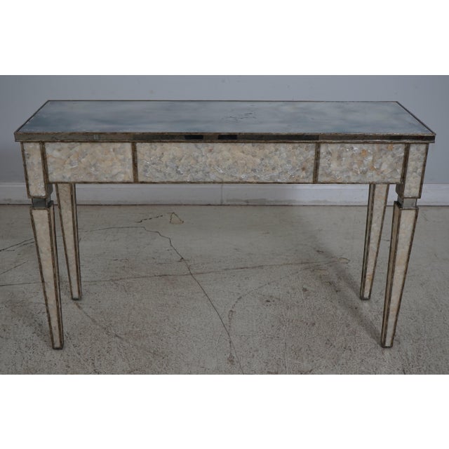 Age: C.2014 Details: Modern Design Quality Construction Oyster Shell Legs & Skirt Factory Distressed Mirror Top Offered @...