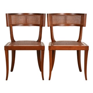 Michael Taylor for Baker Furniture Klismos Cherry Wood and Cane Side Chairs or Dining Chairs, Newly Refinished For Sale