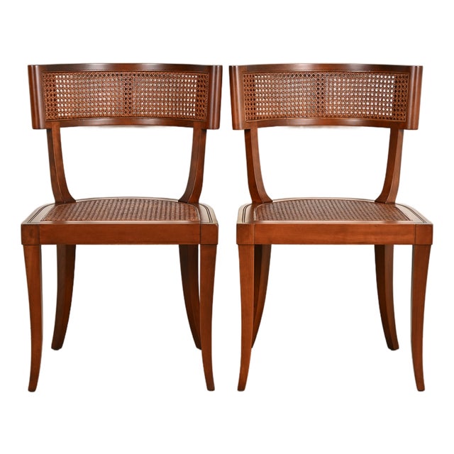 Michael Taylor for Baker Furniture Klismos Cherry Wood and Cane Side Chairs or Dining Chairs, Newly Refinished For Sale