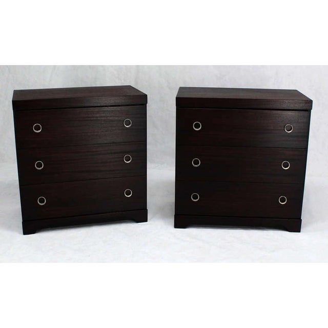 Mid-Century Modern Pair Ebonized Mahogany Mid Century Modern Deco Style Bachelor Chest Dresser MINT For Sale - Image 3 of 8