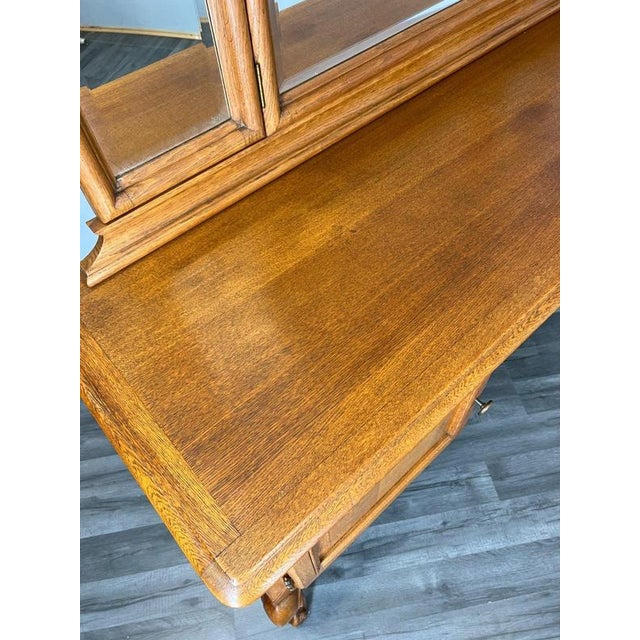 Brown Vintage French Louis Style Oak Dressing Table with Mirror For Sale - Image 8 of 14