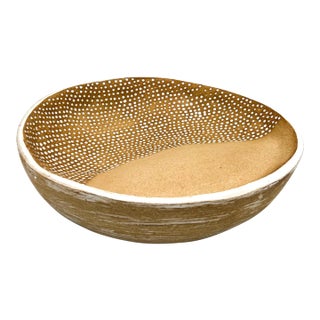 Contemporary Sculptural Studio Pottery Tan and White Bowl For Sale