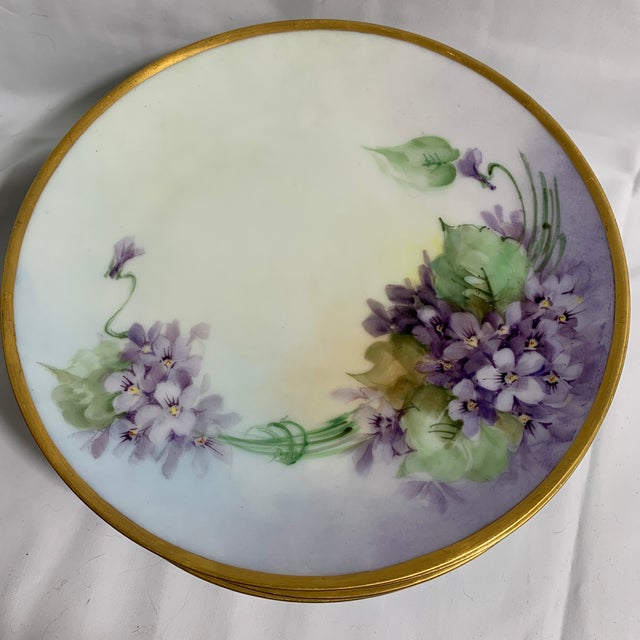 1920s Antique Thomas Bavaria Violet Plates Set of 5 For Sale - Image 5 of 6
