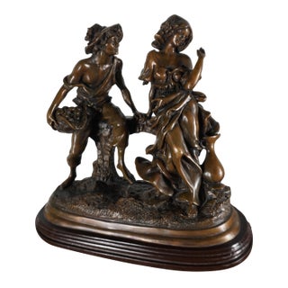 Romantic Bronze Figural Sculpture of Courting Couple on Bench For Sale