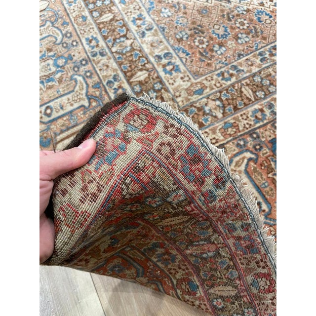 Persian Palatial Antique Persian Hajijalili Tabriz Soft Aged Hues of Rust Rug 12 x 17 For Sale - Image 3 of 15