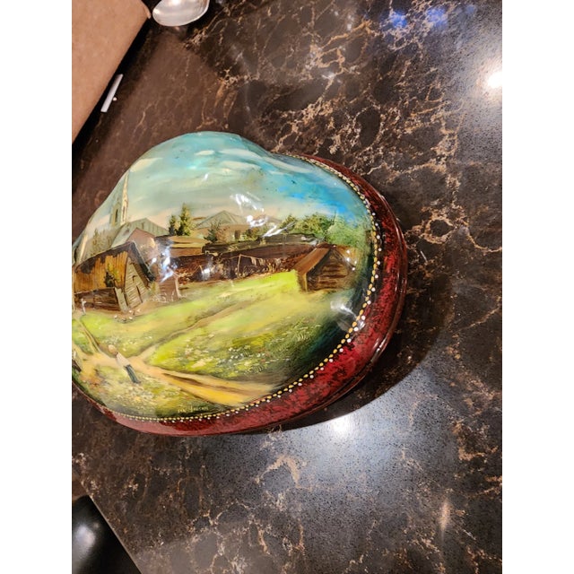 Russian Lacquer Shell Form Box For Sale - Image 4 of 8