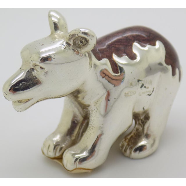Vintage Italian Handmade Genuine Sterling Silver Enameled Bear Cub Figurine by Ottaviani of Rome, 1980s Solid 925 Silver Brown Enamel Miniature For Sale - Image 4 of 11