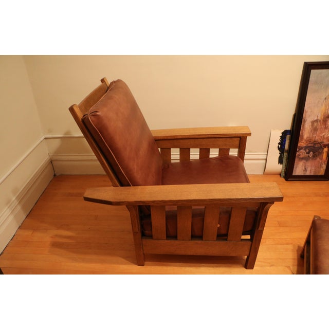 Arts & Crafts Early 21st Century Amish Made Mission Arts and Crafts Quartersawn Oak Morris Recliner and Ottoman For Sale - Image 3 of 13