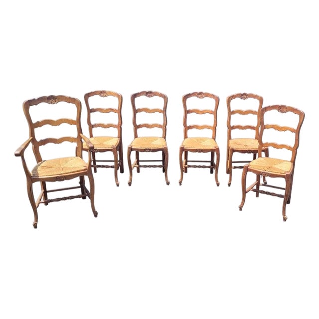 6 Country French Shell Carced Dining Chairs For Sale