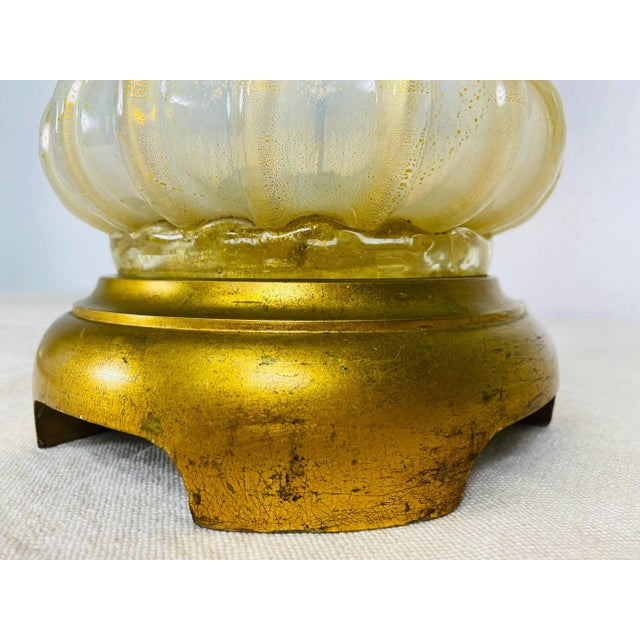 Mid Century Italian Marano 24 Karat Gold Fleck Lamp Over Opalescent White Cased Glass by Barovier & Toso For Sale - Image 10 of 13
