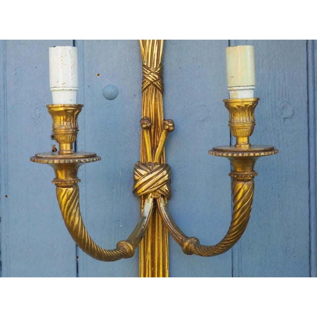 Large Antique Louis XVI Style Rope Tassel Wall Lights in Gilt Bronze, 1890s, Set of 2 For Sale - Image 13 of 18