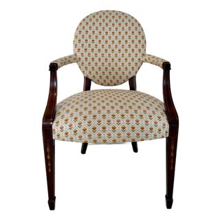 Vintage Inlaid Wood Round Back Accent Chair For Sale