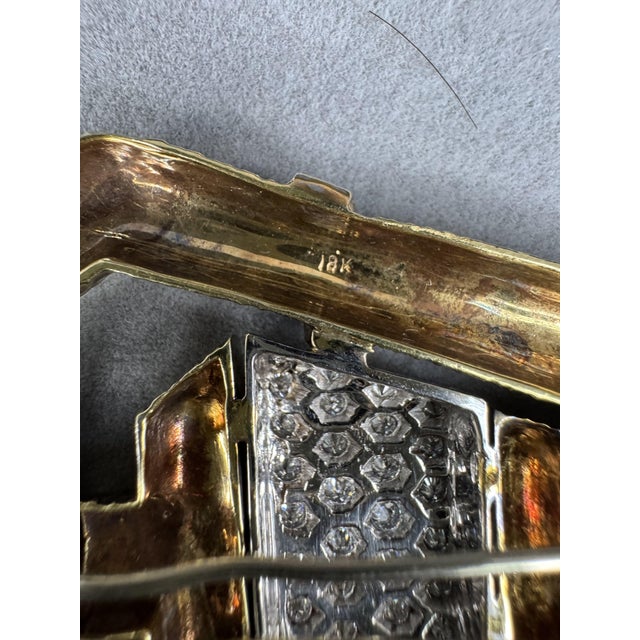 Gold 3.24 CTW Mid 20th Century Style Diamond & Textured 18k Two-Tone Gold Brooch For Sale - Image 8 of 8