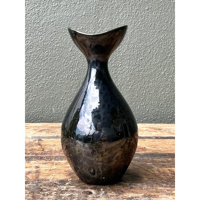 Vintage Black Glazed Ceramic Vase For Sale - Image 12 of 12