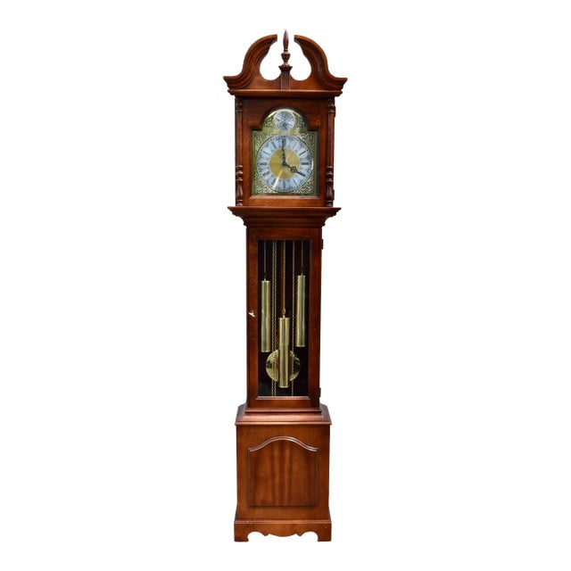 Howard Miller Cherry Grandfather Clock Mechanical Triple Weight Pendulum For Sale