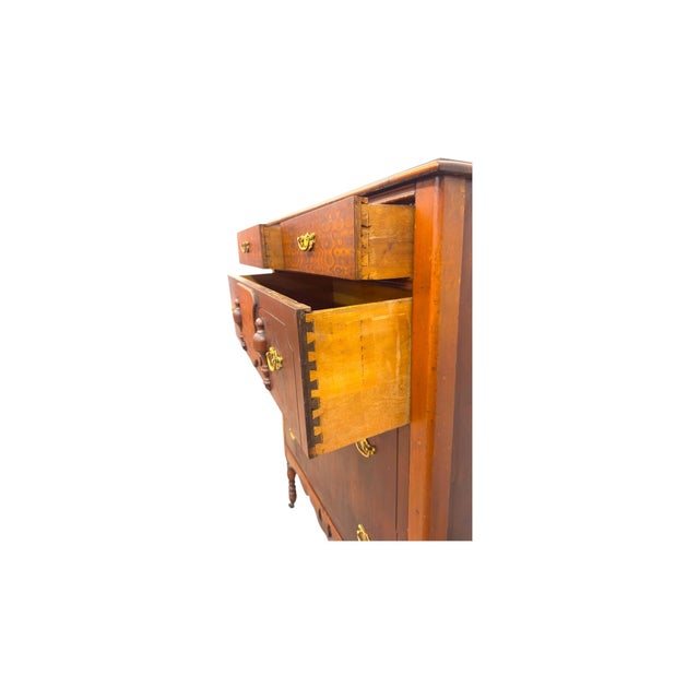 Wood Vintage 5-Drawer Tallboy Dresser – Vintage Chest of Drawers With Dovetail Joinery and Casters. For Sale - Image 7 of 9