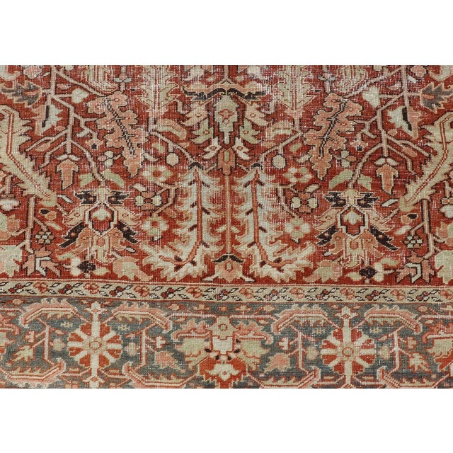 Brick Red Early 20th Century All Over Design Antique Serapi-Heriz Rug With Large Sub Geometric Design For Sale - Image 8 of 13
