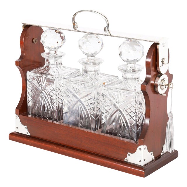 Late 20th Century English Silver-Plated 3-Bottle Tantalus, Set of 4 For Sale