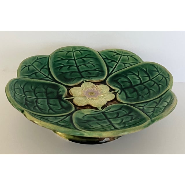 Ceramic Late 19th Century Majolica Pond Lily Footed Compote For Sale - Image 7 of 10