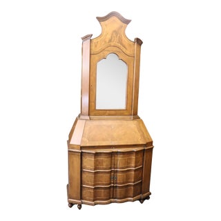 Olive Wood Venetian Rococo Solid Walnut Mirrored Secretary Desk, Circa 1920 For Sale