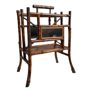 Vintage Magazine Rack With Japanese Painted Panels For Sale