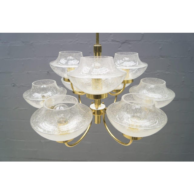 Vintage Glass and Brass Chandelier with Nine Heads, 1960s For Sale - Image 3 of 14