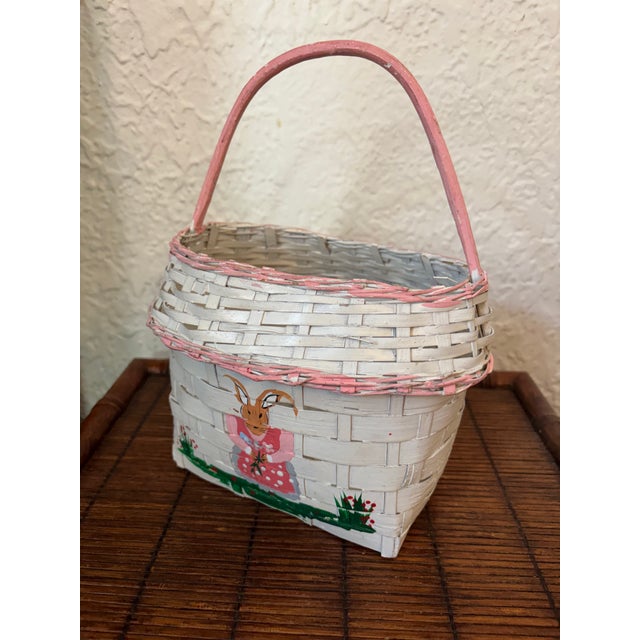 Rustic 1980s Folk Art Hand-Painted Rabbit Basket For Sale - Image 3 of 7