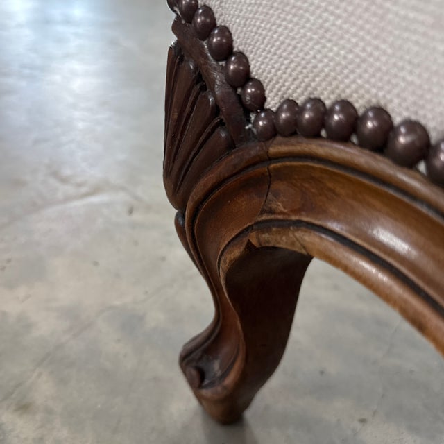 Pair of Early 20th Century Italian Art Deco Walnut Framed Upholstered Sofa Loveseats For Sale - Image 12 of 12