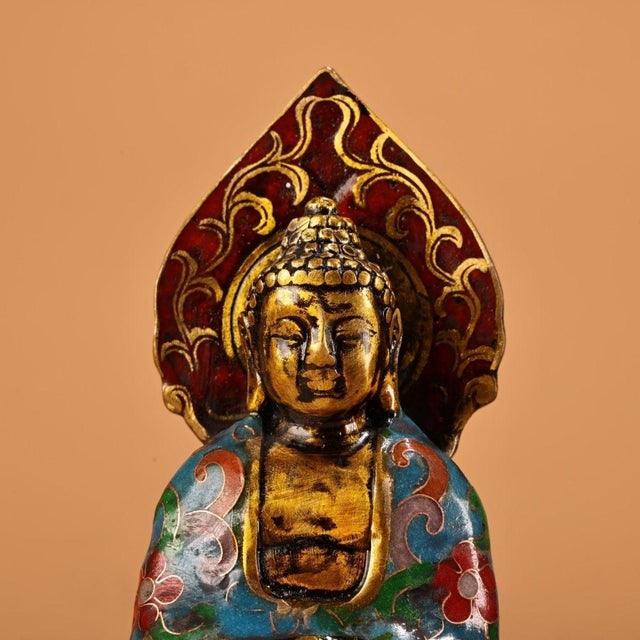 This is a magnificent set of three vintage Chinese Cloisonné (Jingtai Lan) Buddha statues, depicting the Western Paradise...