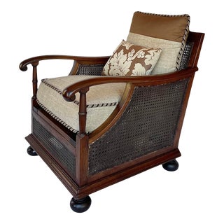 Early 20th Century Vintage Edwardian Walnut and Cane Lounge Chair For Sale