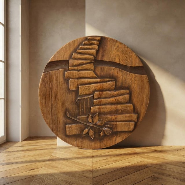 Brown Vintage Carved Wooden Sculptural Relief Wall Plaque, Czechoslovakia, 1940s For Sale - Image 8 of 8