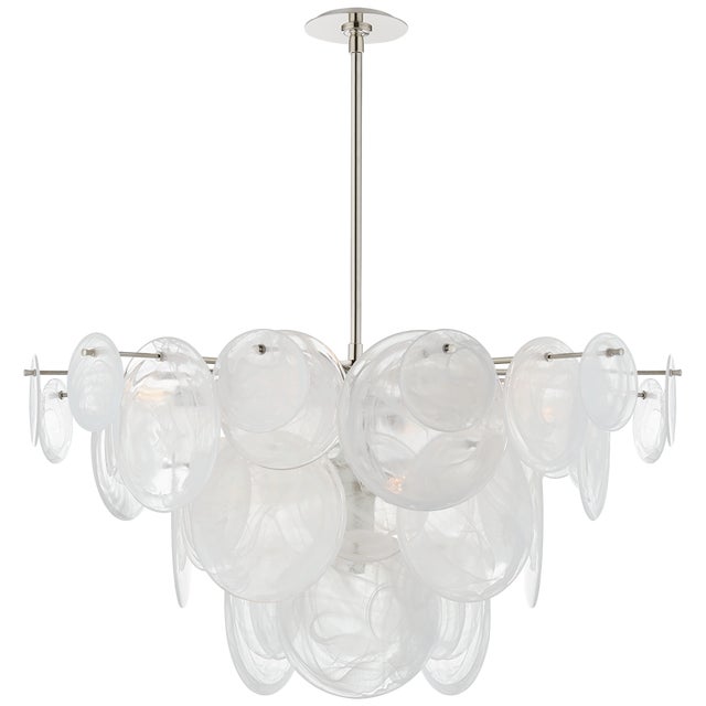 AERIN for Visual Comfort Signature Loire Large Chandelier in Polished Nickel with White Strie Glass For Sale